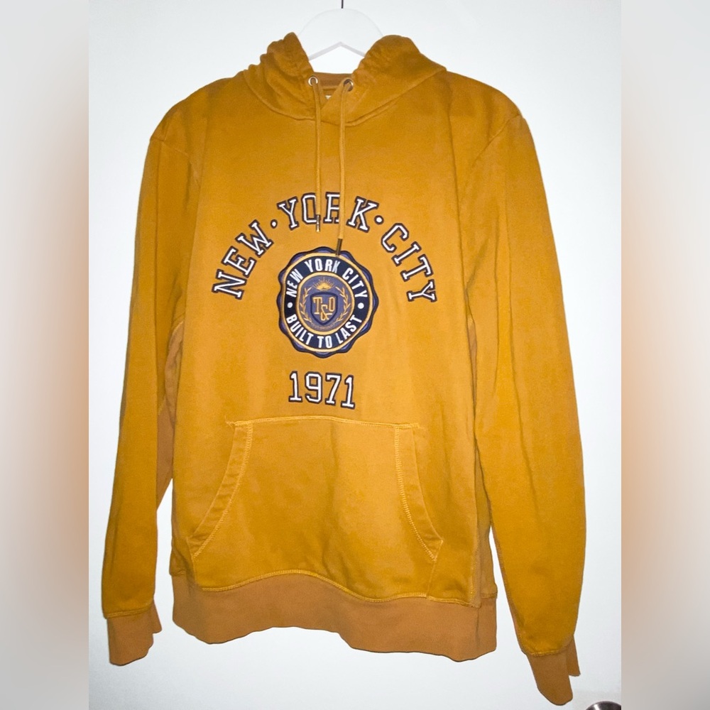 C & A New York City 1971 Embroidered Graphic Hoodie Mustard Brown NYC L LARGE